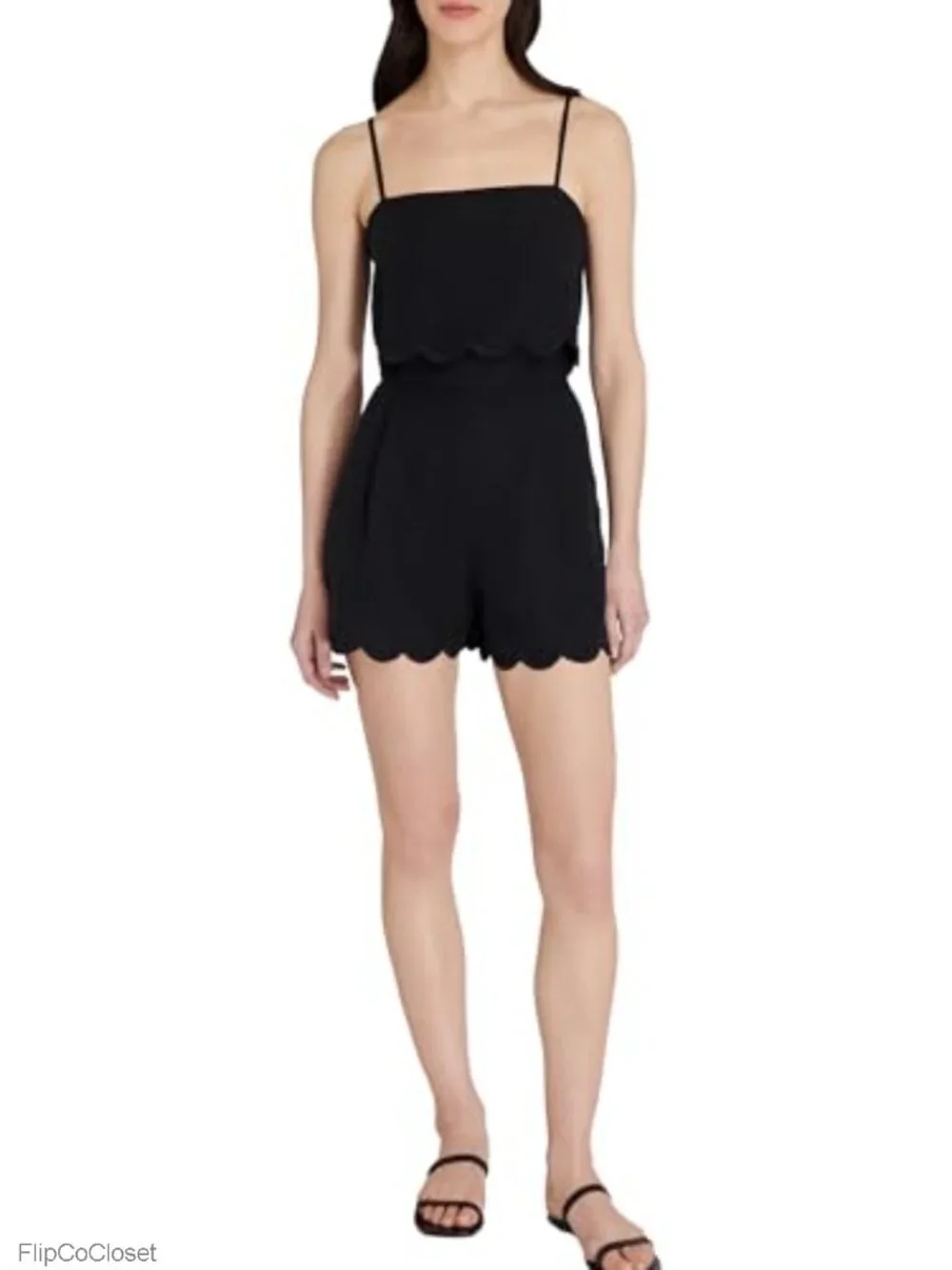 Women's Overlay Romper - Lyocell Linen Blend Sleeveless Square Neck Jumpsuit